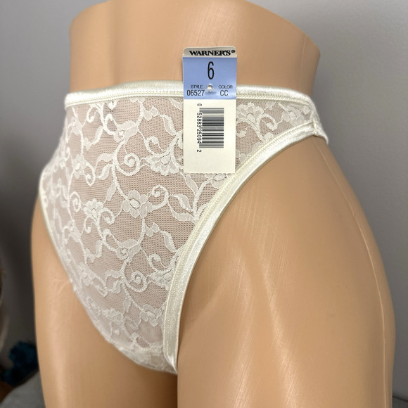 Warner’s Lacy Charms Thong Panty High Cut Size 6 Medium Satin Edge Lace 56527 - Picture 1 of 9
